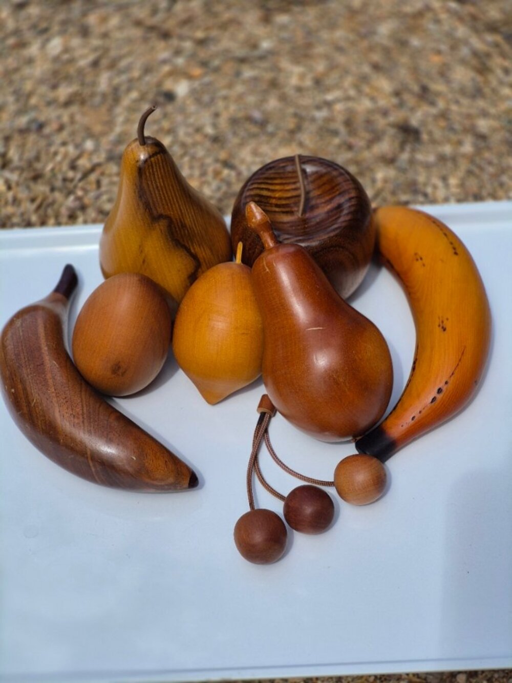 Vintage MCM Wood Carved Fruit w/ Wooden Bowl 8 Pieces of Fruit 6 Tasmanian Wood - Picture 3 of 16